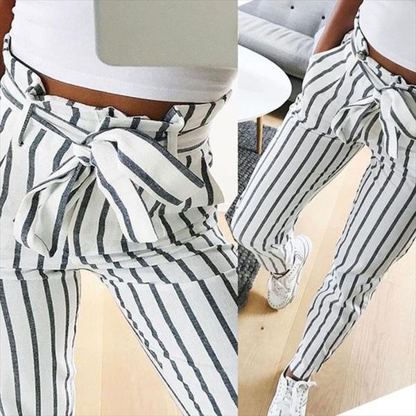 women fashion casual mid waist pants white striped bow tie drawstring sweet elastic waist pockets casual trousers, Black;white
women fashion casual mid waist pants white striped bow tie drawstring sweet elastic waist pockets casual trousers, Black;white