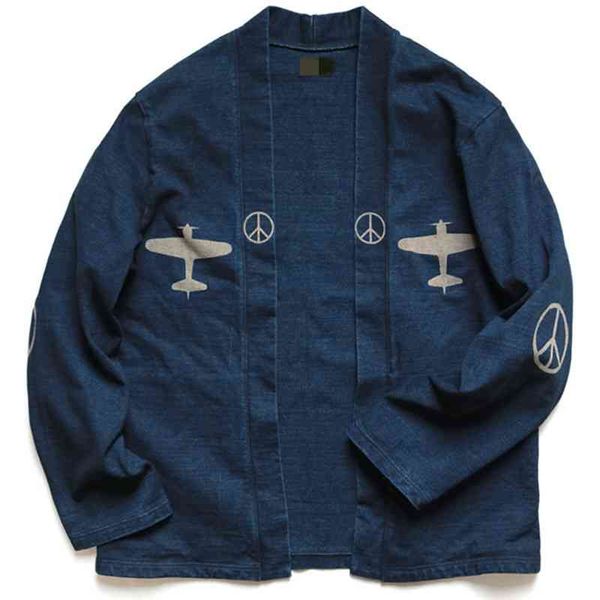 hirata and hiro kapital solid color printed aircraft anti war blue robe cardigan, White;black
hirata and hiro kapital solid color printed aircraft anti war blue robe cardigan, White;black