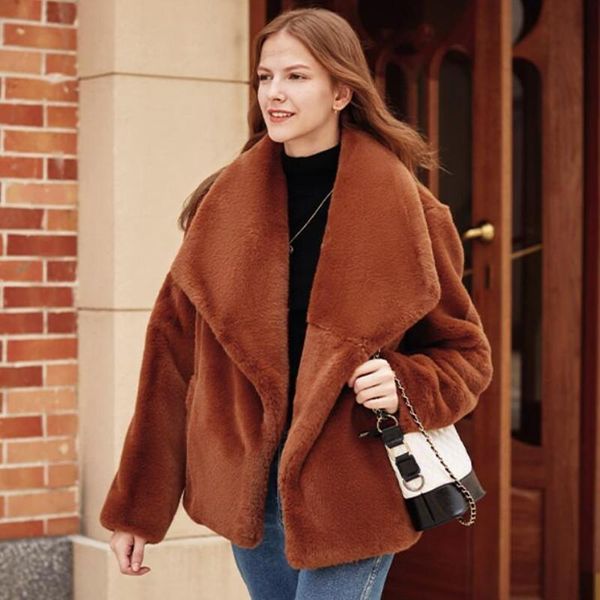 women's fur & faux casual teddy coat winter fleece plus size warm thick jacket women turn down collar plush overcoat outwear female, Black
women's fur & faux casual teddy coat winter fleece plus size warm thick jacket women turn down collar plush overcoat outwear female, Black