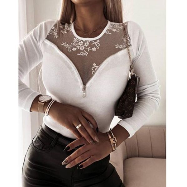 women's t-shirt solid color t-shirts for women mesh patchwork design lace zipper decor see through o-neck long sleeve slim pullovers to, White
women's t-shirt solid color t-shirts for women mesh patchwork design lace zipper decor see through o-neck long sleeve slim pullovers to, White