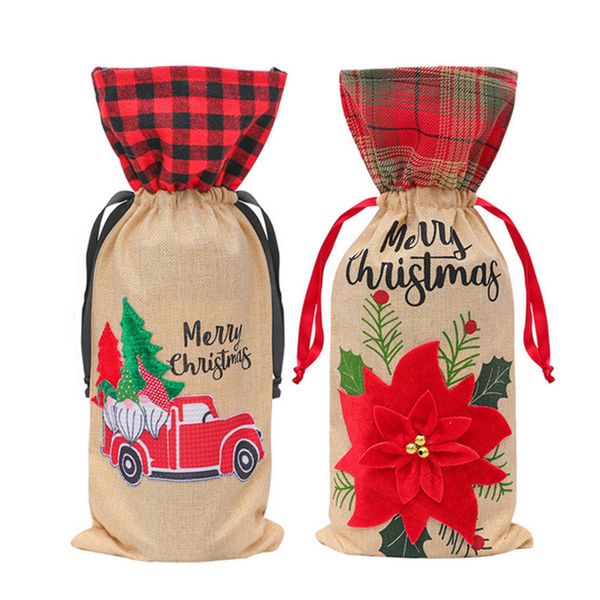 christmas ornaments creative linen wine bottle cover plaid drawstring bags new year wine bottle holder home party table decorations e102102, Blue 
christmas ornaments creative linen wine bottle cover plaid drawstring bags new year wine bottle holder home party table decorations e102102, Blue