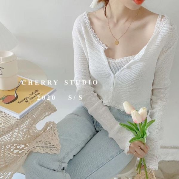 dhntp knit small suspender lace lace sling cardigan two piece set versatile short vest women wear thin sunscreen 9dwlo, White;black
dhntp knit small suspender lace lace sling cardigan two piece set versatile short vest women wear thin sunscreen 9dwlo, White;black