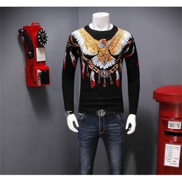 2019 long-sleeved sweater t-shirt men's korean version of the trend personality eagle print men's slim thin sweater, White;black
2019 long-sleeved sweater t-shirt men's korean version of the trend personality eagle print men's slim thin sweater, White;black