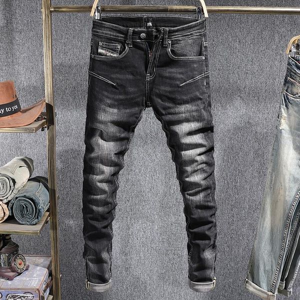italian style fashion men jeans black elastic slim fit denim pencil pants streetwear vintage designer trousers male, Blue
italian style fashion men jeans black elastic slim fit denim pencil pants streetwear vintage designer trousers male, Blue