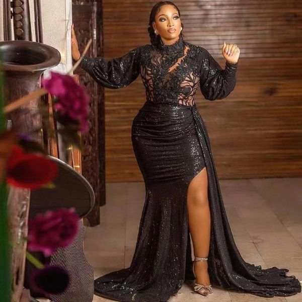 black evening dresses sequined high neck long sleeve side split sweep train appliques night party mermaid formal prom gown for women dress
black evening dresses sequined high neck long sleeve side split sweep train appliques night party mermaid formal prom gown for women dress