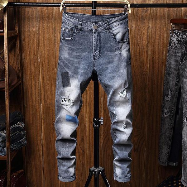 men's motorcycle jeans slim fit straight denim pants ripped ny trousers, Blue
men's motorcycle jeans slim fit straight denim pants ripped ny trousers, Blue
