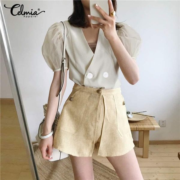 celmia fashion women short sleeve mesh shirts 2020 summer blouses v neck casual solid buttons elegant blusas femme, White
celmia fashion women short sleeve mesh shirts 2020 summer blouses v neck casual solid buttons elegant blusas femme, White