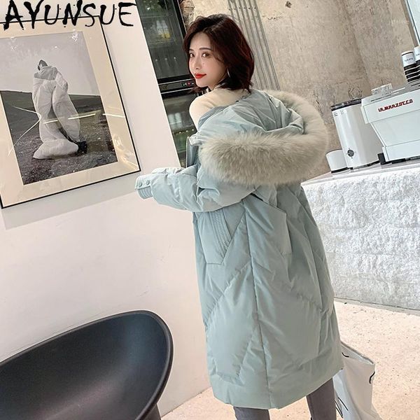 ayunsue women's winter down jacket hooded big raccoon dog fur collar long white down coat female puffer warm parkas b19r022831, Black
ayunsue women's winter down jacket hooded big raccoon dog fur collar long white down coat female puffer warm parkas b19r022831, Black