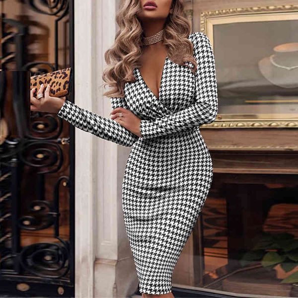 casual dresses women deep v neck party fashion houndstooth plaidbodycon office lady elegant long sleeve slim vestidos 5tmo, Black;gray
casual dresses women deep v neck party fashion houndstooth plaidbodycon office lady elegant long sleeve slim vestidos 5tmo, Black;gray