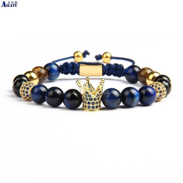 ailatu brand blue cz crown men bracelet wholesale 8mm natural tiger eye stone macrame jewelry with stainless steel beads 0930, Black
ailatu brand blue cz crown men bracelet wholesale 8mm natural tiger eye stone macrame jewelry with stainless steel beads 0930, Black