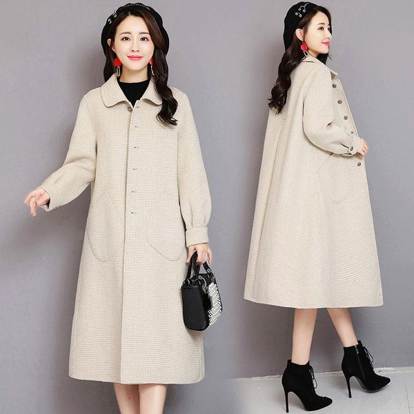 women's wool & blends houndstooth winter clothing fashion cashmere coat korean long jacket loose elegant women coats woolen 2192, Black
women's wool & blends houndstooth winter clothing fashion cashmere coat korean long jacket loose elegant women coats woolen 2192, Black