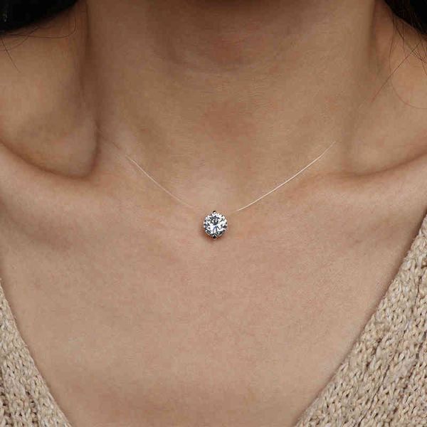 zircon pendant shiny choker for women fishline necklace jewelry transparent invisible line fashion, Silver
zircon pendant shiny choker for women fishline necklace jewelry transparent invisible line fashion, Silver