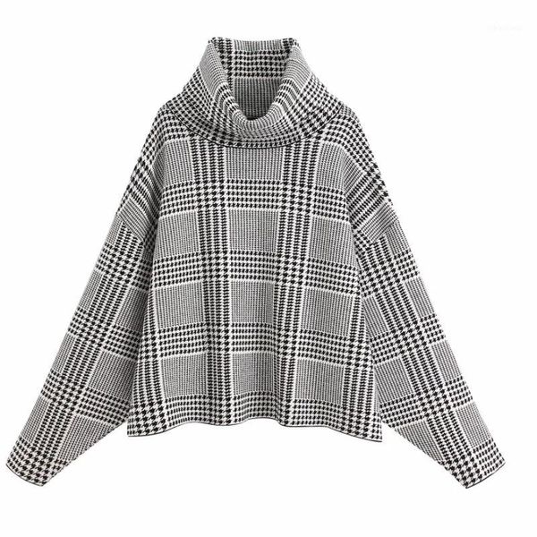 women's sweaters women vintage houndstooth pattern casual loose knitting sweater female turtleneck plaid leisure oversize chic s2461, White;black
women's sweaters women vintage houndstooth pattern casual loose knitting sweater female turtleneck plaid leisure oversize chic s2461, White;black
