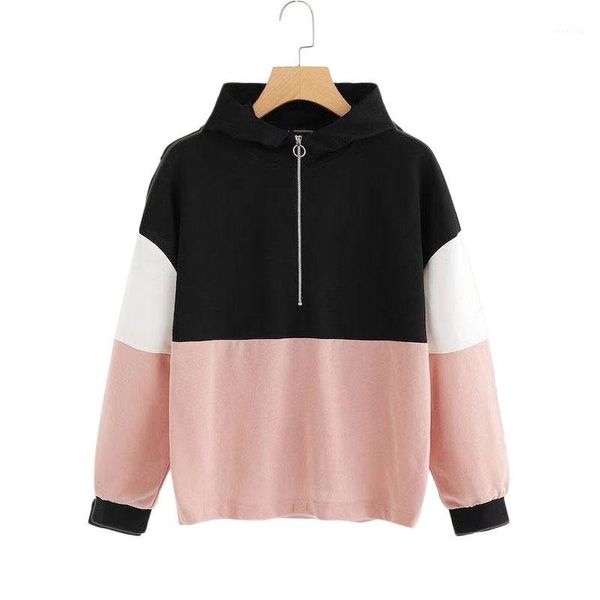 2020 spring and autumn fashion european and american style hooded collar long sleeve contrast color stitching pullover1, Black
2020 spring and autumn fashion european and american style hooded collar long sleeve contrast color stitching pullover1, Black