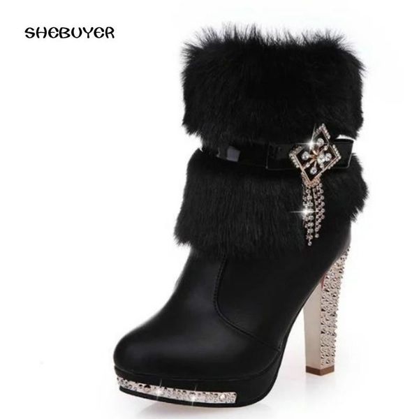 boots winter fur women's plush warm platform ankle strap shoes side zipper rhinestone woman high heels fashion, Black
boots winter fur women's plush warm platform ankle strap shoes side zipper rhinestone woman high heels fashion, Black