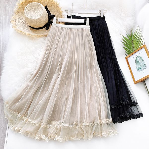 2021 summer new high waist slim tulle mesh patchwork lace skirts vintage embroidered long pleated skirt faldas saias wa1j, Black
2021 summer new high waist slim tulle mesh patchwork lace skirts vintage embroidered long pleated skirt faldas saias wa1j, Black