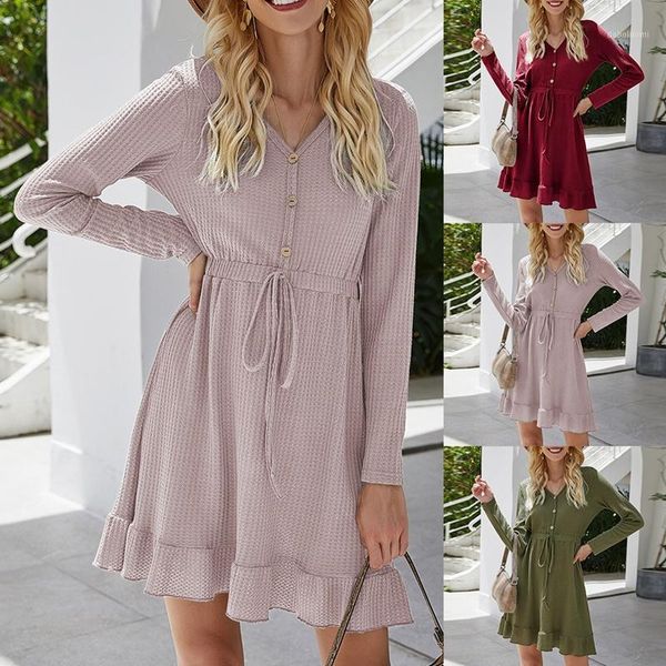 women a-line dress ruffle tunic high waist party long sleeve v neck casual button dress1, Black;gray
women a-line dress ruffle tunic high waist party long sleeve v neck casual button dress1, Black;gray