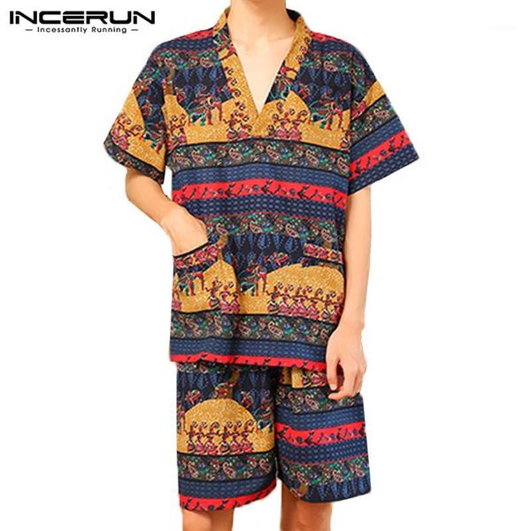incerun summer printed men's pajamas sets homewear cotton short sleeve v neck sleepwear 2020 leisure kimono suit s-5xl1, Black;brown
incerun summer printed men's pajamas sets homewear cotton short sleeve v neck sleepwear 2020 leisure kimono suit s-5xl1, Black;brown