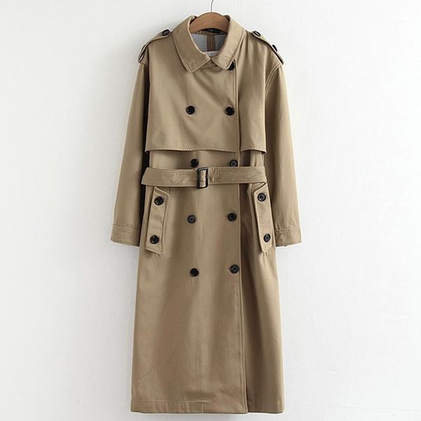women's trench coats 2021 spring autumn long coat women fashion double breasted belt casual business outerwear pp1691, Tan;black
women's trench coats 2021 spring autumn long coat women fashion double breasted belt casual business outerwear pp1691, Tan;black