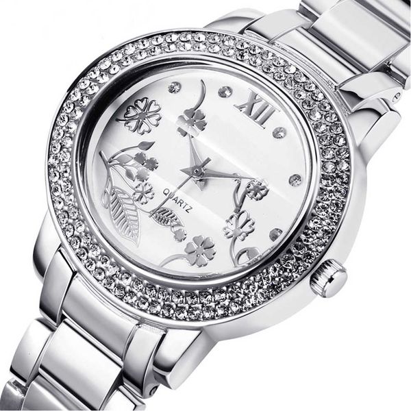 large watch for women white and gold fashion crystal round metal watches, Silver
large watch for women white and gold fashion crystal round metal watches, Silver