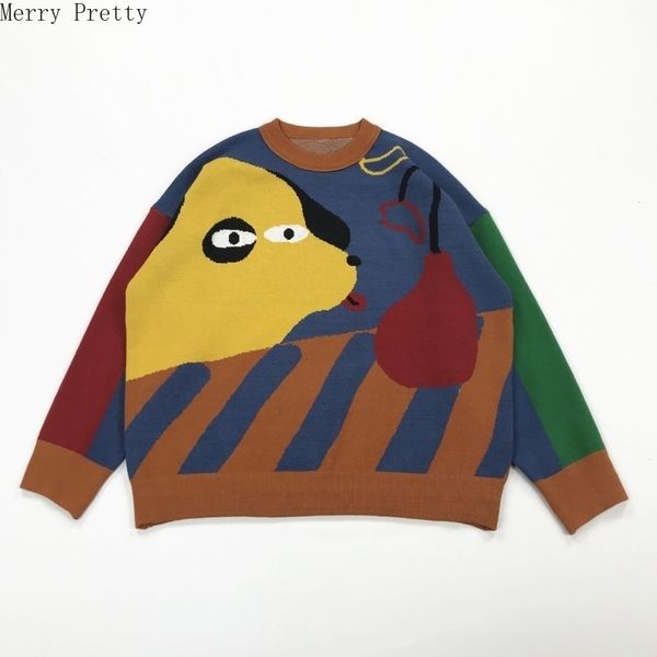 spring new women cartoon embroidery long sleeve knitted sweater hit color patchwork loose pullover 201017, White;black
spring new women cartoon embroidery long sleeve knitted sweater hit color patchwork loose pullover 201017, White;black