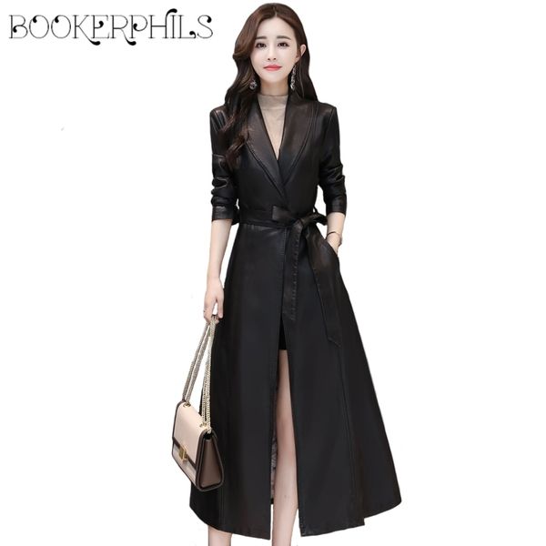 autumn winter x-long faux leather coat soft slim black leather jacket women overcoat plus size 4xl trench coat whit belt 201030
autumn winter x-long faux leather coat soft slim black leather jacket women overcoat plus size 4xl trench coat whit belt 201030