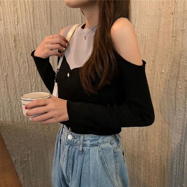 off shoulder knitting sweater and jumper patchwork pullovers casual sweaters womens long sleeve all match elastic sweater bbymuk, White;black
off shoulder knitting sweater and jumper patchwork pullovers casual sweaters womens long sleeve all match elastic sweater bbymuk, White;black