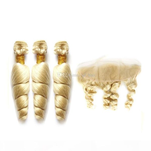 new arrival blonde #613 loose wave hair bundles with lace frontal closure 13x4 ear to ear frontal with hair extension 4pcs lot, Black
new arrival blonde #613 loose wave hair bundles with lace frontal closure 13x4 ear to ear frontal with hair extension 4pcs lot, Black