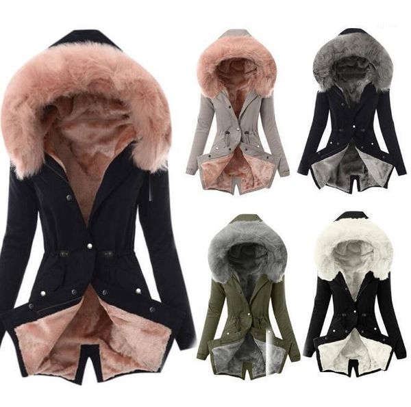 european and american ladies fur collar drawstring pure color casual warm pure color cotton coat1, Black
european and american ladies fur collar drawstring pure color casual warm pure color cotton coat1, Black