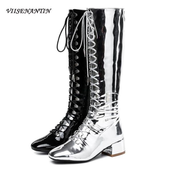 boots mirrored patent leather low-heeled high tube and silver mid-heeled autumn winter women shoes 2021 fashion, Black
boots mirrored patent leather low-heeled high tube and silver mid-heeled autumn winter women shoes 2021 fashion, Black