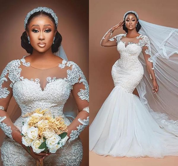 plus size african mermaid wedding gowns with long sleeves sheer crew neck lace appliqued beads bridal dress vintage tulle court train women, White
plus size african mermaid wedding gowns with long sleeves sheer crew neck lace appliqued beads bridal dress vintage tulle court train women, White