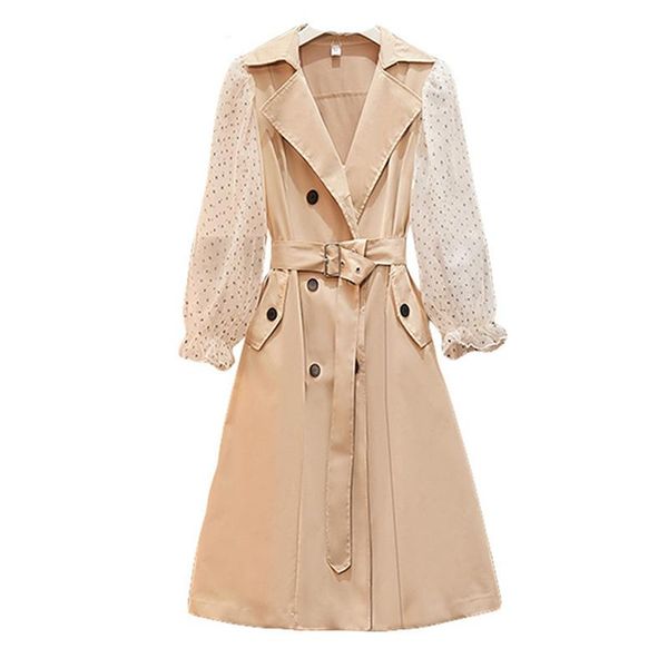 women's trench coats fashion windbreaker long section lapel belt mesh stitching lantern sleeve elegant coat princess costume spring aut, Tan;black
women's trench coats fashion windbreaker long section lapel belt mesh stitching lantern sleeve elegant coat princess costume spring aut, Tan;black