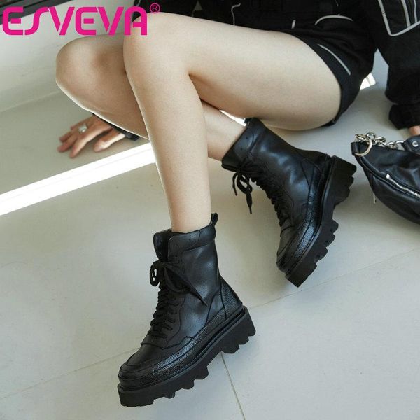 esveva 2021 lace up western style pu+leather ankle boots women boots winter women shoes round toe low heel size 34-39, Black
esveva 2021 lace up western style pu+leather ankle boots women boots winter women shoes round toe low heel size 34-39, Black