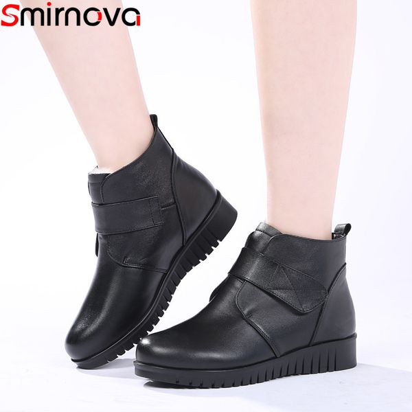 smirnova 2020 new genuine leather ankle boots for women round toe keep warm winter boots flat with wool snow women, Black 
smirnova 2020 new genuine leather ankle boots for women round toe keep warm winter boots flat with wool snow women, Black