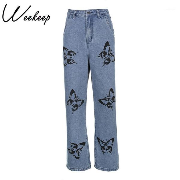 women's jeans weekeep butterfly print loose casual wide-leg women high waist streetwear pants summer 20211, Blue
women's jeans weekeep butterfly print loose casual wide-leg women high waist streetwear pants summer 20211, Blue