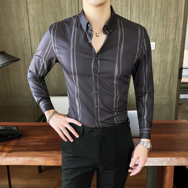 men's casual shirts british style striped shirt business formal dress long sleeve office social blouse slim streetwear chemise homme, White;black
men's casual shirts british style striped shirt business formal dress long sleeve office social blouse slim streetwear chemise homme, White;black
