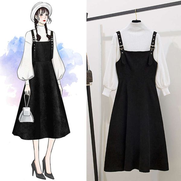 two piece suit of long skirt with straps for female students in autumn and winter, Black;gray
two piece suit of long skirt with straps for female students in autumn and winter, Black;gray