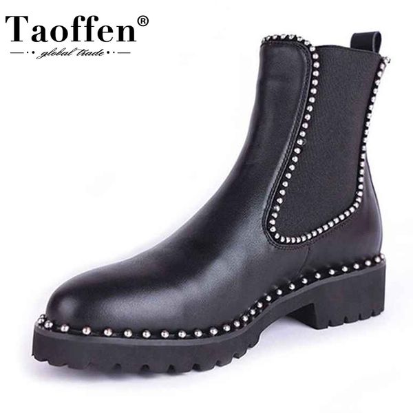 taoffen british style ankle boots women genuine leather elastic band flats shoes rivets round toe women footwear size 33-43 y200723, Black
taoffen british style ankle boots women genuine leather elastic band flats shoes rivets round toe women footwear size 33-43 y200723, Black