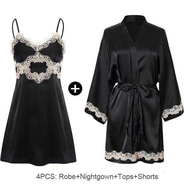 4pcs robe set satin women kimono bathrobe mini gown sleepwear lace nightgown home dressing bride bridesmaid wedding gown, Black;red
4pcs robe set satin women kimono bathrobe mini gown sleepwear lace nightgown home dressing bride bridesmaid wedding gown, Black;red