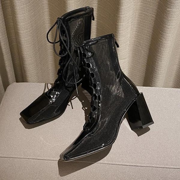 boots hollow out high heels ankle for women fashion cross strap mesh woman patent leather square toe botas1, Black
boots hollow out high heels ankle for women fashion cross strap mesh woman patent leather square toe botas1, Black
