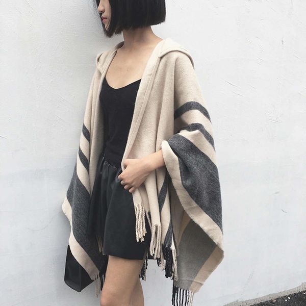 autumn new korean hooded cape versatile fashion long thickened thermal tassel scarf shawl dual purpose women, Blue;black
autumn new korean hooded cape versatile fashion long thickened thermal tassel scarf shawl dual purpose women, Blue;black