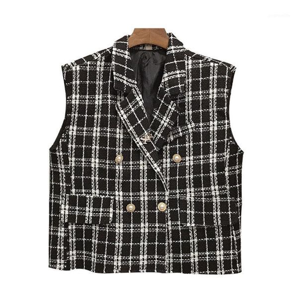 perhaps u women white black plaid vest tweed double breasted notch collar loose button highstreet vintage c01721, Black;white
perhaps u women white black plaid vest tweed double breasted notch collar loose button highstreet vintage c01721, Black;white