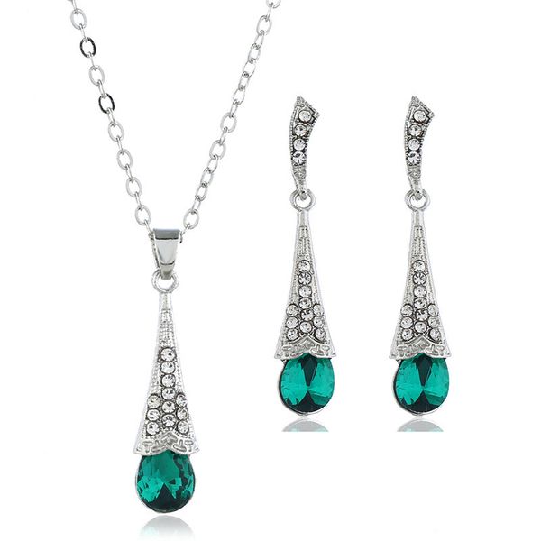vintage cubic zirconia crystal necklace drop earrings women statement jewelry set, Silver
vintage cubic zirconia crystal necklace drop earrings women statement jewelry set, Silver
