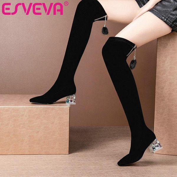 esveva 2021 crystal square med heel pu+leather over the knee boots women boots shoes round toe western zipper size 34-391, Black
esveva 2021 crystal square med heel pu+leather over the knee boots women boots shoes round toe western zipper size 34-391, Black