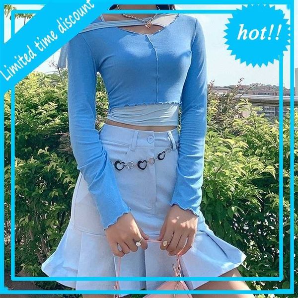 women's fashion 2021 autumn new long sleeve ear trim irregular sling t-shirt, White
women's fashion 2021 autumn new long sleeve ear trim irregular sling t-shirt, White