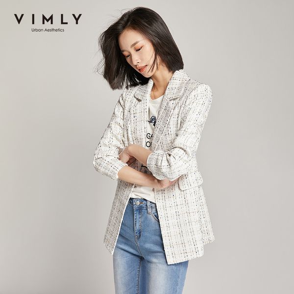 vimly women blazers business casual turn down collar single button vintage tweed jacket veste femme lj201021, White;black
vimly women blazers business casual turn down collar single button vintage tweed jacket veste femme lj201021, White;black