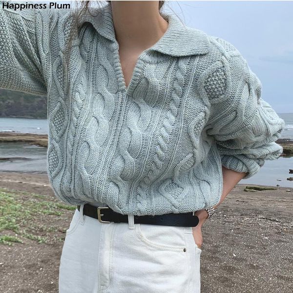 retro women sweater pullovers knitted casual solid autumn turn-down collar feminine loose all match soft sweet, White;black
retro women sweater pullovers knitted casual solid autumn turn-down collar feminine loose all match soft sweet, White;black