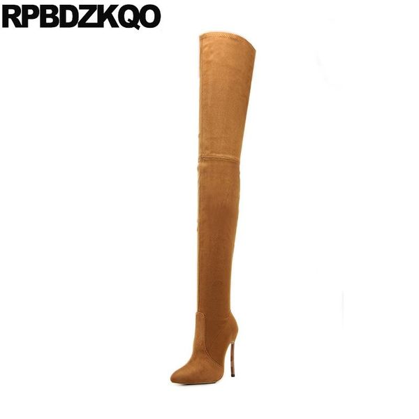 stiletto 10 thin fetish knee high brown dance thigh ladies pointed toe fashion slim big size suede women boots extreme heel, Black
stiletto 10 thin fetish knee high brown dance thigh ladies pointed toe fashion slim big size suede women boots extreme heel, Black