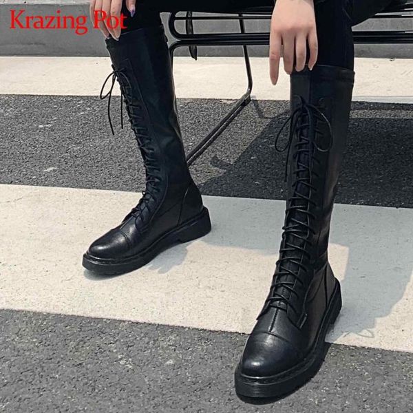 krazing pot large size motorcycle boots natural leather handsome round toe thick med heel lace up young lady knee-high boots l13, Black
krazing pot large size motorcycle boots natural leather handsome round toe thick med heel lace up young lady knee-high boots l13, Black