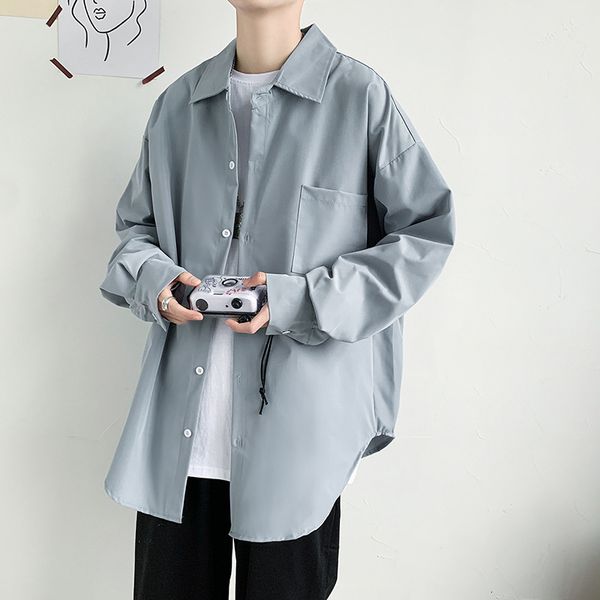 spring and autumn new men's loose solid color long sleeve student casual versatile coat shirt, White;black
spring and autumn new men's loose solid color long sleeve student casual versatile coat shirt, White;black